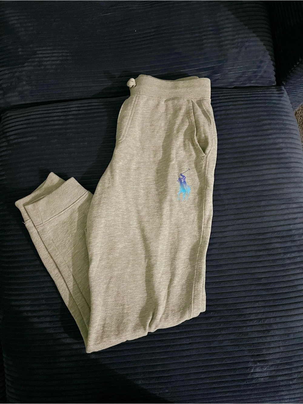 Polo by Ralph Lauren Boys Light Gray Sweatpants with Blue Pony Logo